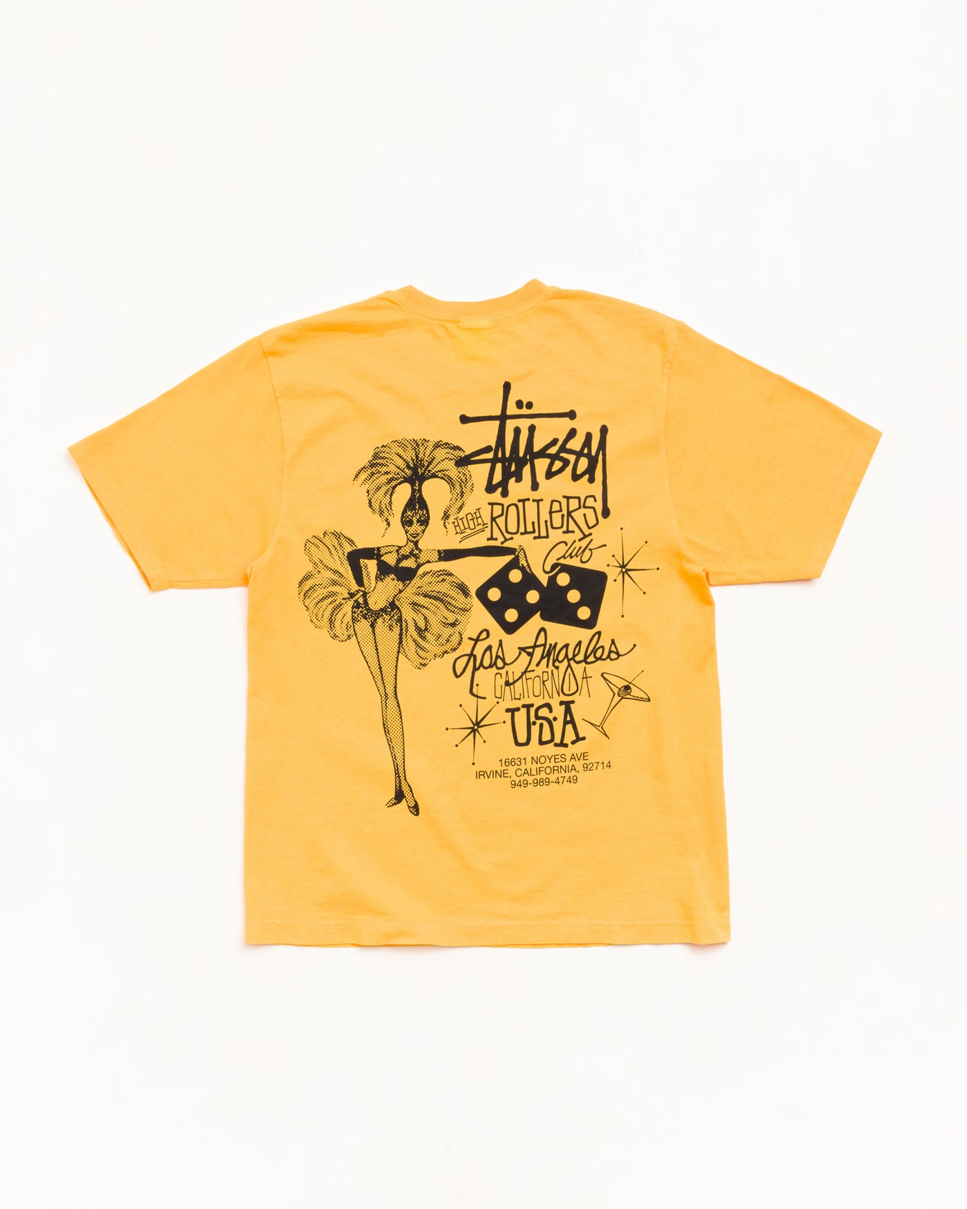 03 tee highrollers marigold Tee-shirt Stüssy jaune marigold portant la signature manuscrite de la marque au dos